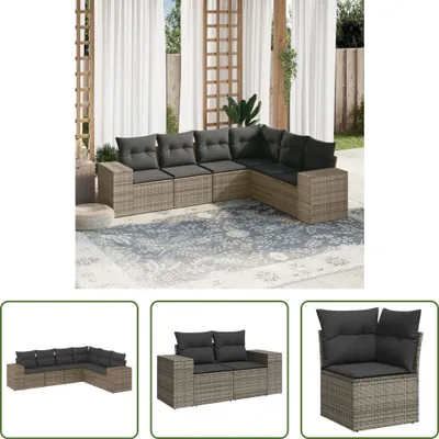 Produktbild von The Living Store 6-tlg. Garten-Sofagarnitur mit Kissen Grau Poly Rattan