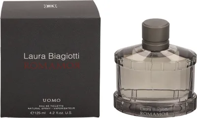 Produktbild von Laura Biagiotti RomamoR Uomo, Männer, 125 ml, Nicht nachfüllbare Flasche, Schwarzer Pfeffer, Kardamom, Muskatnuss, Lavendel, Sandelholz, Bernstein, Moschus, Tonka-Bohne, Vetiver