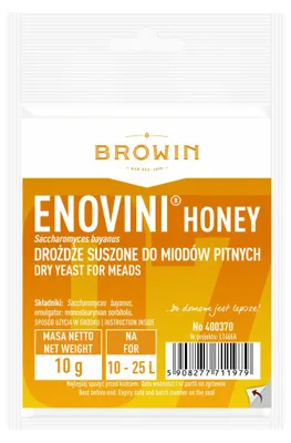A single packet of dry yeast for meads with branding and product information.