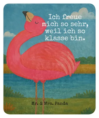 Produktbild von Mr. & Mrs. Panda Sherpa Decke Flamingo Stolz Design 130 x 155 cm - Weiß - Geschenk, Sofadecke, Plaid, Rosa, Selbstakzeptanz, Schwester, Wärmedecke, Winterdecke