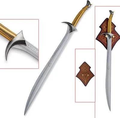 Obrázok produktu pre Meč Orcrist Thorin Oakenshield inšpirovaný filmom Hobit, čepeľ z nehrdzavejúcej ocele, nástenný držiak, dekoratívny meč 98 cm JT6146S