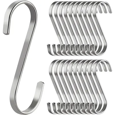 S-Haken aus Edelstahl, 20 Stück, 8 cm, bis 25 kg belastbar