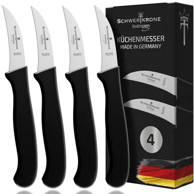 Produktbild von Schwertkrone 4er Messer-Set gebogen/Vogelschnabel/Solingen/Gemüsemesser scharf Küchenmesser Schälmesser Allzweckmesser/Germany rostfrei 2,5" / Handabzug - superscharf - spülmaschinengeeignet
