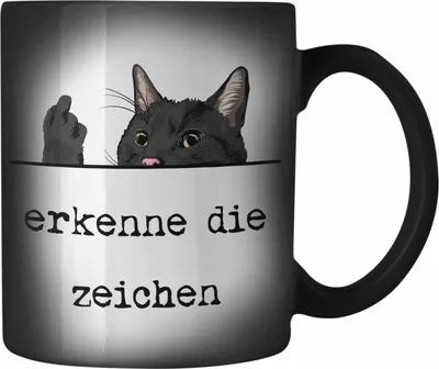 Produktbild von Trendation - Erkenne Die Zeichen Farbwechsel Zauber-Tasse Katze Katzenliebhaber Mittelfinger Geschenk für Frauen Kollegin (Schwarz)
