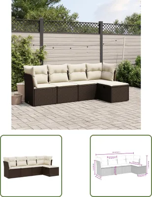 Produktbild von The Living Store 5-tlg. Garten-Sofagarnitur mit Kissen Braun Poly Rattan