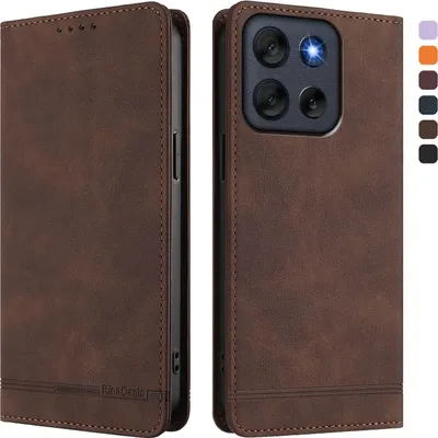 Produktbild von Hülle für Motorola Moto G56, Retro Kunstleder Ständer Klapphülle mit Kartenfächer und Magnetische Braun
