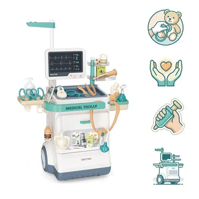 Produktbild von XXL Kinder Arztwagen | EKG & Röntgen Station mit Licht/Ton | Inkl. Akkus & 26 Zubehör | 115 cm Hoch
