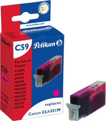 Produktbild von Pelikan C59 - Magenta - Tintenpatrone (entspricht: Canon CLI-551M ) - für Canon PIXMA iP8750, iX6850, MG5550, MG5650, MG5655, MG6450, MG6650, MG7150, MG7550, MX725