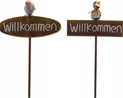 Produktbild von Willkommensschilder Willkommen mit Vogel Metallschild zum Aufstecken