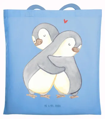 Produktbild von Mr. & Mrs. Panda Tote Bag Pinguine Kuscheln - Sky Blue - Geschenk, für Freundin, Beutel, Frauen, Tasche, Stoffbeutel, Freund, Shopping, Laptoptasche, Valentinstag