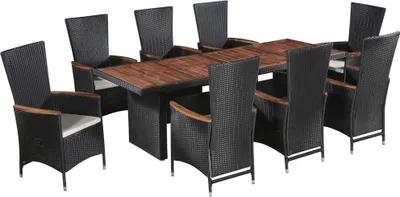 Produktbild von The Living Store 9-tlg. Garten-Essgruppe mit Auflagen Poly Rattan Schwarz