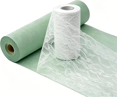Produktbild von Tischläufer-Set Eukalyptus Grün und Weiß, 30 cm x 35 m und 15 cm x 22 m für Feiern