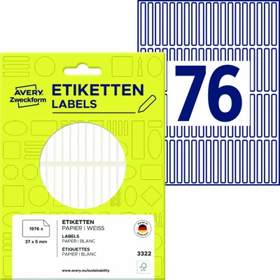 Produktbild von Avery Zweckform 3322, Vielzweck-Etiketten, 37 x 5 mm, 1.976 Etiketten / 26 Bögen, Weiß