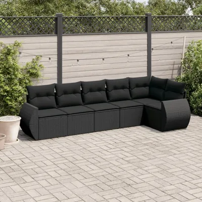 Produktbild von Design 6-tlg. Garten-Sofagarnitur mit Kissen Schwarz Poly Rattan, Gartenmöbel-Sets 2024 Neu