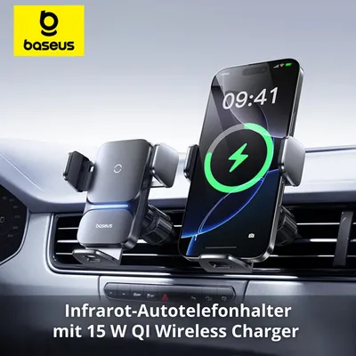Produktbild von Infrarot-Autotelefonhalter mit 15 W QI Wireless Charger – Automatische Klammer, Schnellladung für iPhone, Xiaomi & Samsung, 360° drehbar