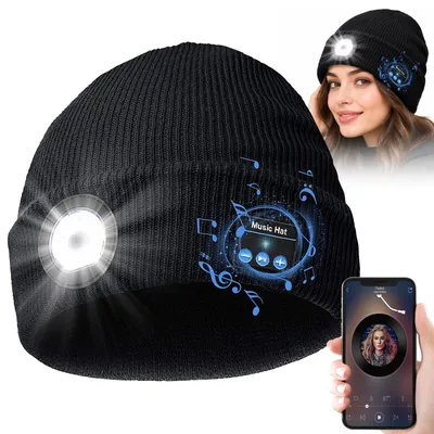 Produktbild von Bluetooth Beanie mit Licht, Musikalische Strickmütze, LED Beanie mit Bluetooth für Männer Frauen, Geschenke