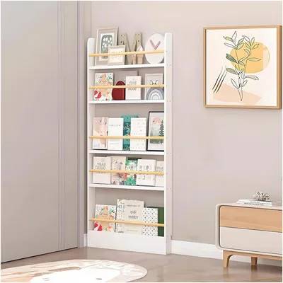 Immagine prodotto di Libreria a parete per bambini, 50x10x145 cm, bianca, in legno massello