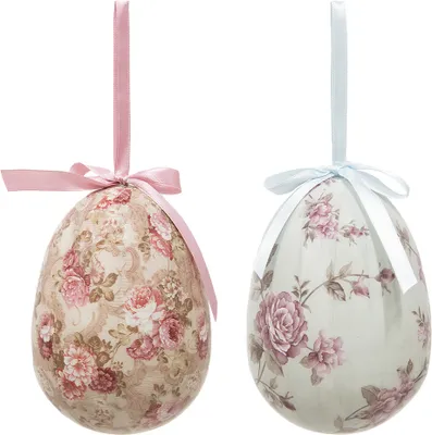 Productafbeelding van Clayre & Eef Paasbedels, set van 2, eieren, Ø 9x12 cm, meerkleurig, kunststof, bloemen