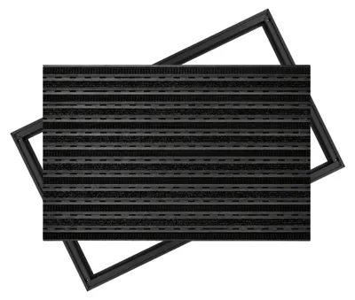 Produktbild von POLENTEX Aluminium Fußmatte für Türen, 100x60 cm, 12 mm Profilhöhe, Premium Black, Bürste + Rips, Farbe: Schwarz, für Innenbereiche