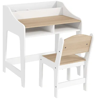 Immagine prodotto di Set da scrivania per bambini con sedia e spazio contenitivo | Colore: legno naturale | Dimensioni: 60x48x68 cm