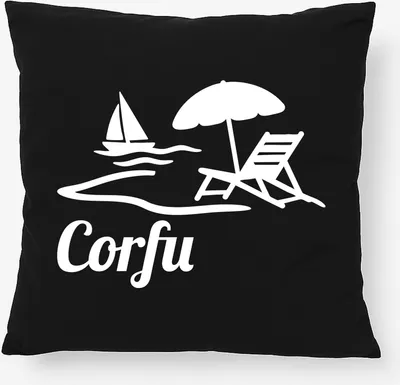 Produktbild von Huuraa Kissen Corfu Griechenland 40x40cm mit Füllung Black Baumwolle Dekokissen Geschenkidee