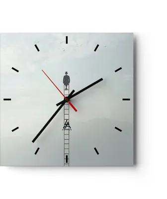 Produktbild von Wanduhr - Quadrat - Glasuhr - Leiter Himmel Symbol - 40x40cm - Schleichendes Uhrwerk - Lautlos - zum Aufhängen bereit - Dekoration Modern - Wanddekoration aus Glas - C3AC40x40-4463
