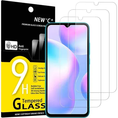 Productafbeelding van Panzerglas beschermfolie, 3 stuks, voor Xiaomi Redmi 9A/9C (6,53 inch), krasbestendig, hardheid 9H, ultrahelder, transparant
