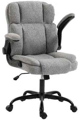 Immagine prodotto di HOMCOM Sedia Ufficio Girevole con Braccioli Ribaltabili, Altezza Regolabile, Dondolo in Tessuto Effetto Lino, Grigio