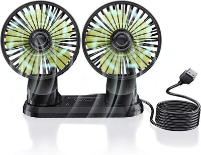 Zdjęcie produktu dla VHV - Wentylator USB z podwójną głowicą - wentylator biurkowy z podwójną głowicą - wentylator z regulacją kąta nachylenia o 360 stopni, 3 tryby pracy, regulacja o 360°, idealny do samochodu, biurka i domu