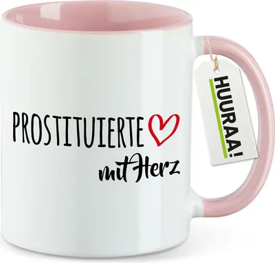Produktbild von Huuraa Kaffeetasse Prostituierte mit Herz 330ml Rosa Keramik Kaffeebecher Geschenkidee