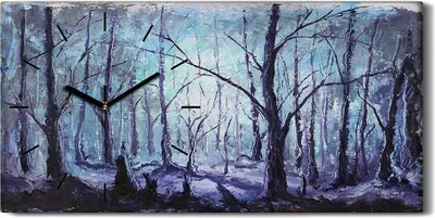 Produktbild von Wohnzimmer-Bild Leinwand Uhr 60x30 Malerei Wald Bäume Winter Schnee Kunst - schwarze Hände