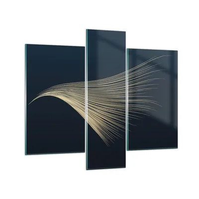 Produktbild von Bilder auf glas - 3 Teile - Golden Borsten Abstraktion - 95x80cm - Glasbilder - Wandbilder - Bilder - zum Aufhängen bereit - Wanddekoration aus Glas - Glas Bilder - Wandbild auf Glas - GCB95x80-4734