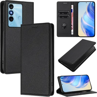 Produktbild von Litchi Leder Handyhülle für itel P38/itel S17/itel Vision 3 Wallet Kartenfächer Standfunktion Hülle Schwarz