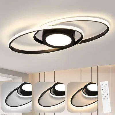 Image de ZMH Plafonnier LED Noir Dimmable avec télécommande pour chambre à coucher Chambre d'enfants Cuisine Couloir Balcon Salon 48W CRI>80 Protection des yeux, Ovale