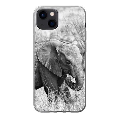 Produktbild von MuchoWow® Handyhülle Schutzhülle Hülle für iPhone 13 mini Elefant - Tiere - Gras - Schwarz und weiß Silikon Softcase Handy Hülle - Softcase