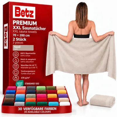 Image de Betz, lot de 2 serviettes de sauna, 70 x 200 cm, qualité PREMIUM, 100% coton. Serviette de bain, serviette de plage, serviette de sol. Couleur : sable