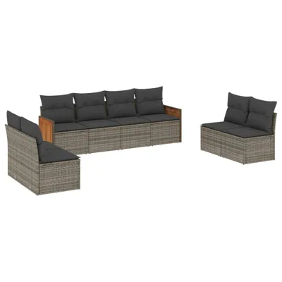 Produktbild von 8-tlg. Garten-Sofagarnitur mit Kissen Grau Poly Rattan