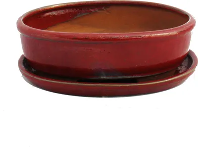 Zdjęcie produktu dla miska bonsai ze spodkiem rozmiar 8 cali - czerwona - owalna - model o3 - dl. 21cm - szer. 16cm - wys. 6cm