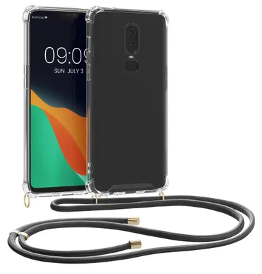 Produktbild von kwmobile Necklace Case kompatibel mit OnePlus 6 Hülle - Silikon Cover mit Handykette - Band Handyhülle Schwarz Transparent