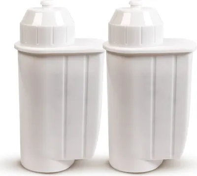 Two white water filter cartridges are shown side-by-side against a white background.