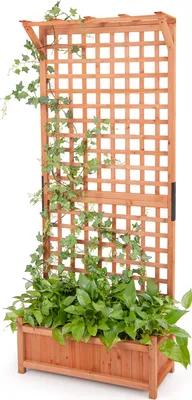 Produktbild von COSTWAY Kvetinový box s mriežkou, strechou a drenážnymi otvormi Vyvýšený záhon s pomôckou na lezenie jedľové drevo 75x33x181cm