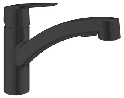 Wastafelarmatur 1/2 Zoll, ausziehbare Handbrause, 2 Strahlarten, Matt Schwarz