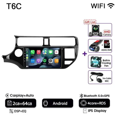 Obrázok produktu pre Autorádio, multimediálne funkcie, navigačný systém, kompatibilné s modelom KIA RIO (ročníky 2011-2015), T6C-ADAS DVR