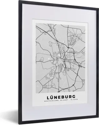 Produktbild von MuchoWow® Gerahmtes Poster Deutschland - Stadtplan - Karte - Lüneburg 30x40 cm - Poster mit Schwarzem Bilderrahmen Wandposter Rahmen Foto Bilder - Wandposter Schlafzimmer