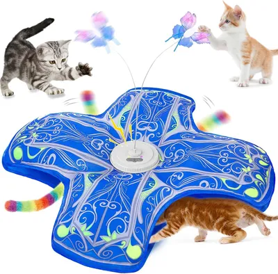 Productafbeelding van Interactief kattenspeelgoed - oplaadbaar - met rotatievlinder en pluche staart - aanraakgeactiveerd