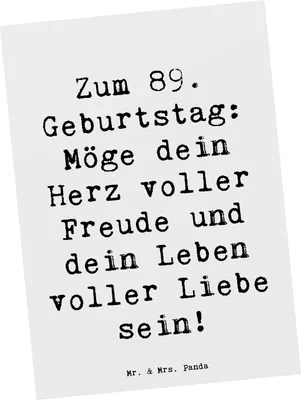 Produktbild von Mr. & Mrs. Panda Postkarte Spruch 89. Geburtstag Freude - Weiß - Geschenk, 89 Jahre, Happy Birthday, Geburtstagsgeschenk, Alter, Ansichtskarte, Postkarten, Feier