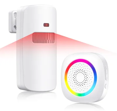Produktbild von TECKNET Durchgangsmelder Alarm Klingel, PIR Bewegungssensor Innen, 120dB – Weiß Rgb