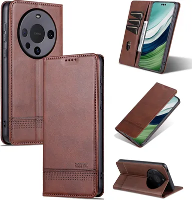 Obrázek produktu pro Kožené pouzdro pro Huawei Mate 60, skládací peněženkové pouzdro s magnetickým uzávěrem a stojánkem Káva