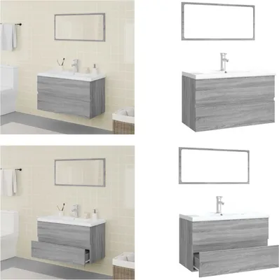 Produktbild von vidaXL Badmöbel Set Grau Sonoma Holzwerkstoff - Badmöbel Set - Badmöbel Sets - Waschbeckenunterschrank - Unterschrank