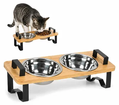 Immagine prodotto di Set di 2 distributori di cibo per gatti rialzati, con ciotole in acciaio inossidabile